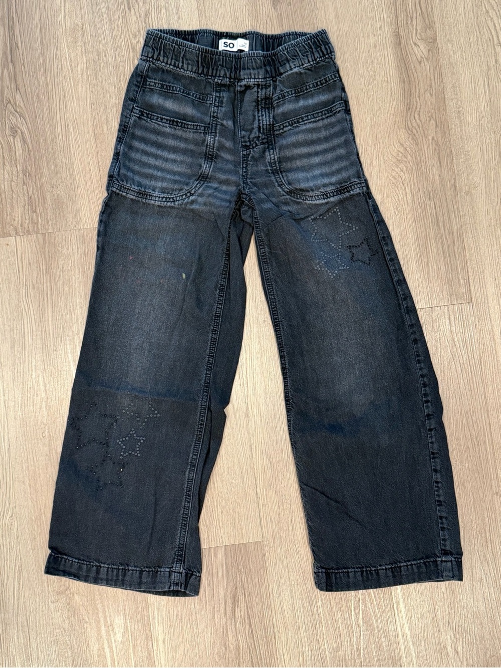 SO girl's Black Bootcut Jeans with Star Embellishments